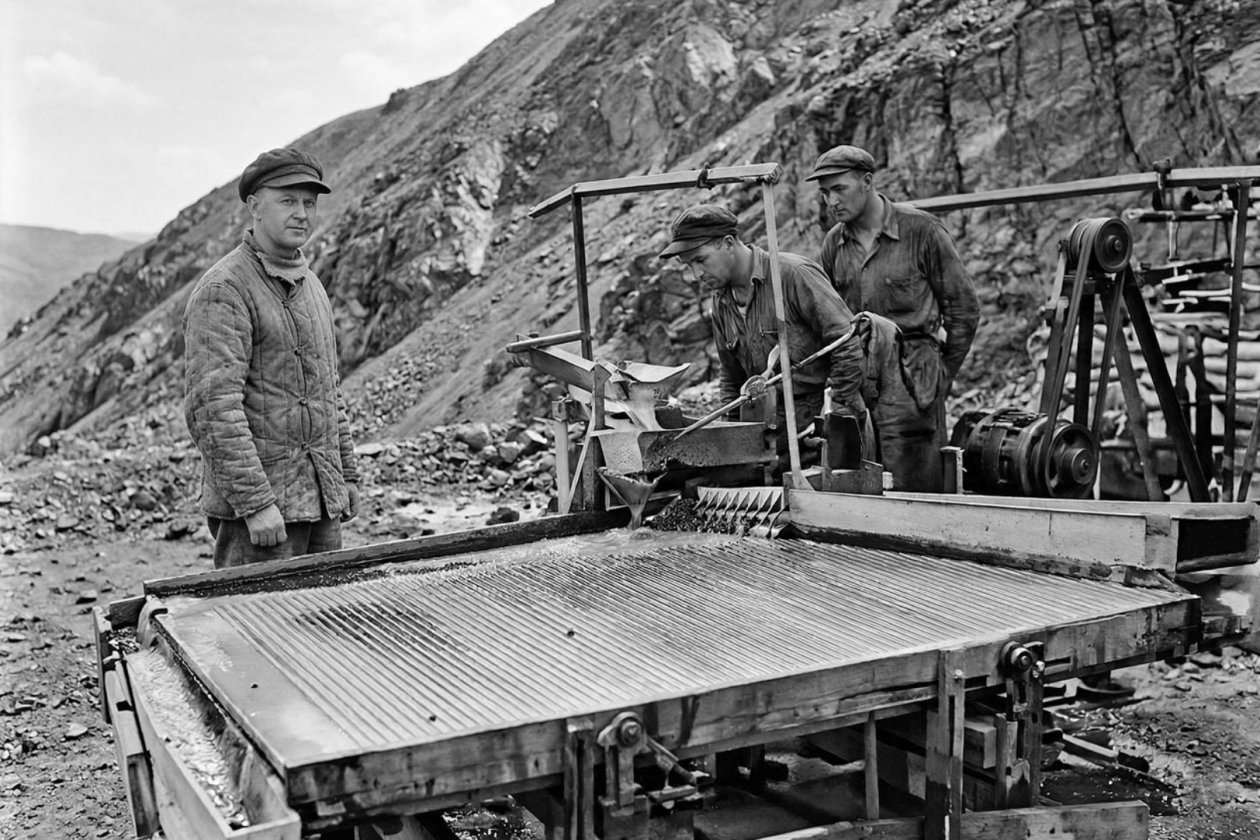 Промывка касситерита на столе Вильфея. Рудник «Бутугычаг». 1940 год